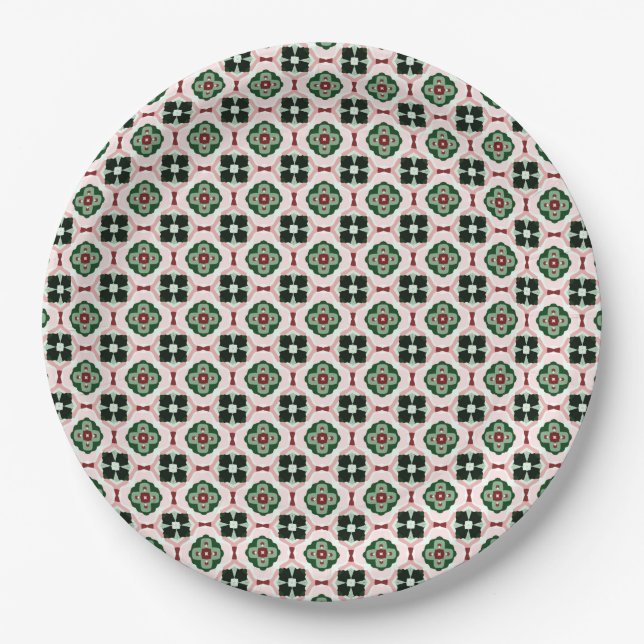 Funky Boho Retro Cute Abstract Christmas Pattern Paper Plate (Front)