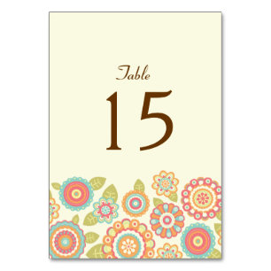 Funky Boho Retro Flowers Wedding Table Number