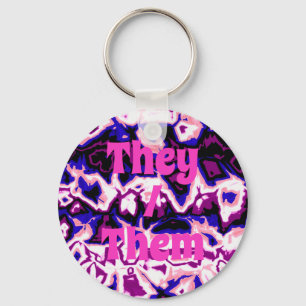 Funky Boho Retro Marbled Stripes Genderfluid Pride Key Ring