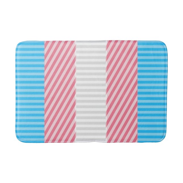 Funky Boho Stripe Abstract Transgender Pride Flag Bath Mat (Front)