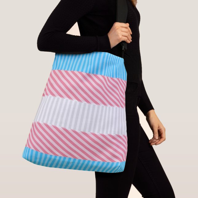 Funky Boho Stripe Abstract Transgender Pride Flag Crossbody Bag (Close Up)