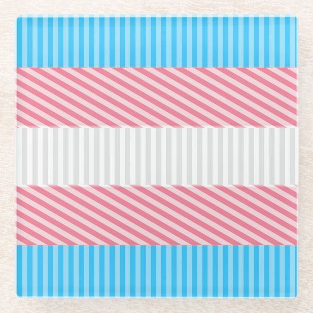 Funky Boho Stripe Abstract Transgender Pride Flag Glass Coaster (Front)