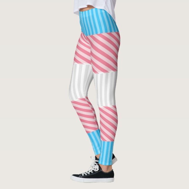 Funky Boho Stripe Abstract Transgender Pride Flag Leggings (Left)