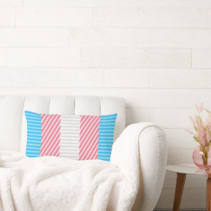 Funky Boho Stripe Abstract Transgender Pride Flag Lumbar Cushion