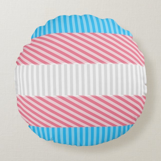 Funky Boho Stripe Abstract Transgender Pride Flag Round Cushion (Front)