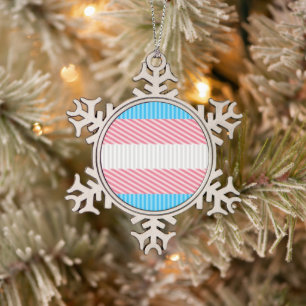 Funky Boho Stripe Abstract Transgender Pride Flag Snowflake Pewter Christmas Ornament
