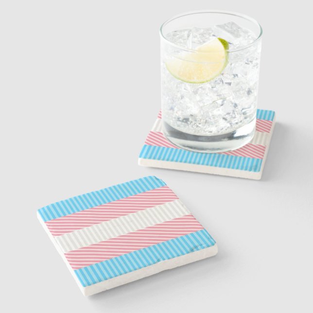 Funky Boho Stripe Abstract Transgender Pride Flag Stone Coaster (Side)