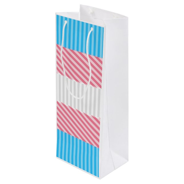 Funky Boho Stripe Abstract Transgender Pride Flag Wine Gift Bag (Back Angled)
