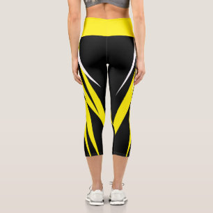 Funky Bold Abstract Art Black Yellow White Capri Leggings