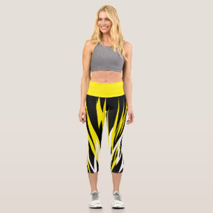 Funky Bold Abstract Art Black Yellow White Capri Leggings