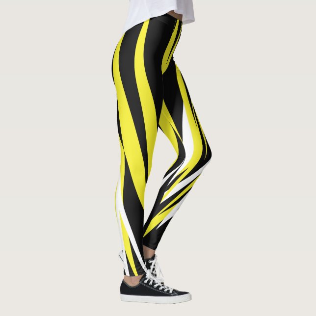 Funky Bold Abstract Art Black Yellow White Leggings (Right)