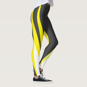 Funky Bold Abstract Art Charcoal Yellow White  Leggings