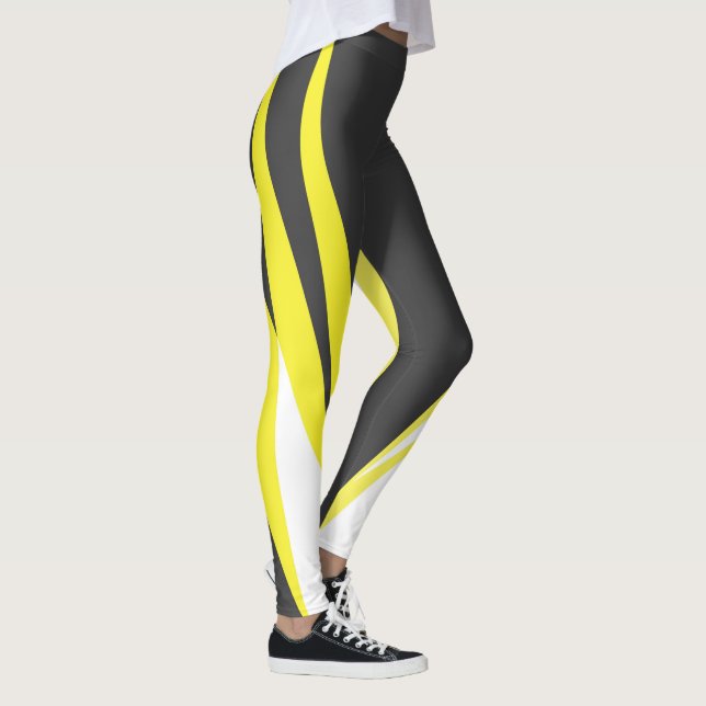 Funky Bold Abstract Art Charcoal Yellow White  Leggings (Right)