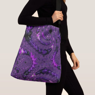 Funky Bold Boho Purple Digital Abstract Fractal Crossbody Bag