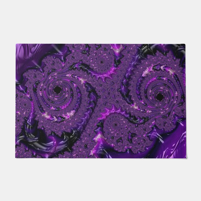 Funky Bold Boho Purple Digital Abstract Fractal Doormat (Front)