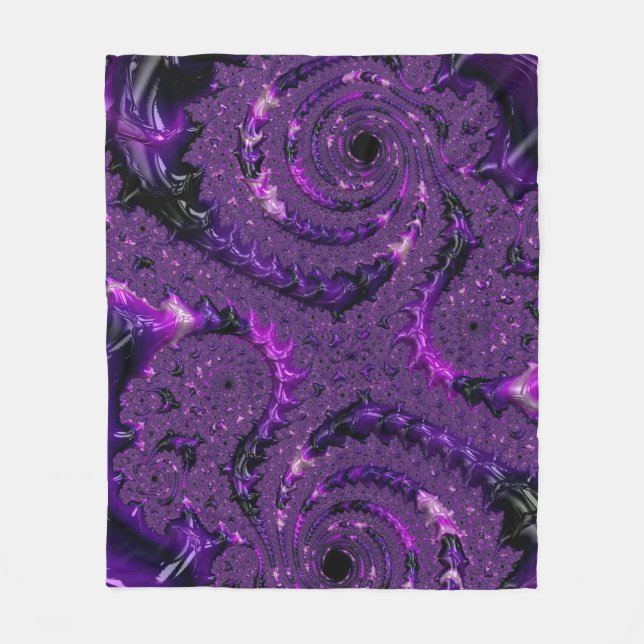 Funky Bold Boho Purple Digital Abstract Fractal Fleece Blanket (Front)