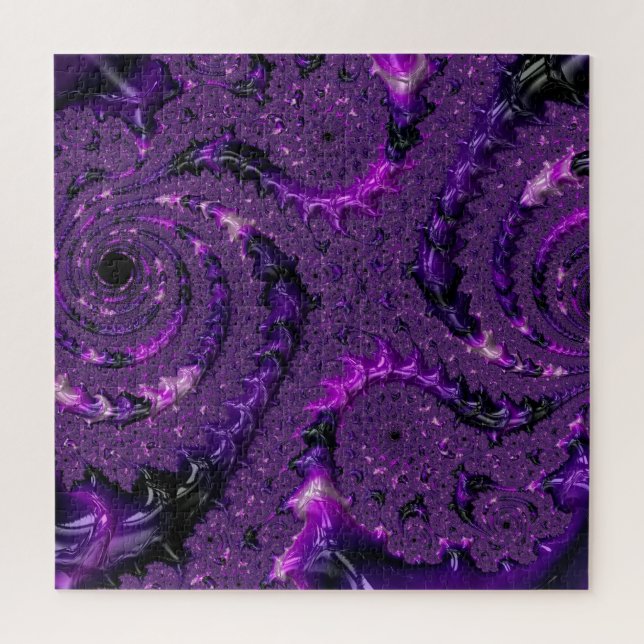 Funky Bold Boho Purple Digital Abstract Fractal Jigsaw Puzzle (Vertical)