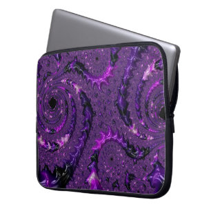Funky Bold Boho Purple Digital Abstract Fractal Laptop Sleeve