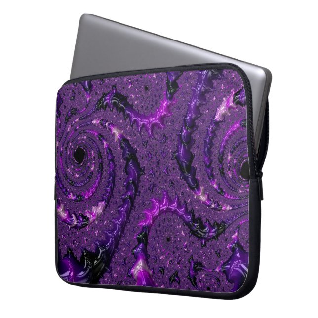 Funky Bold Boho Purple Digital Abstract Fractal Laptop Sleeve (Front Left)
