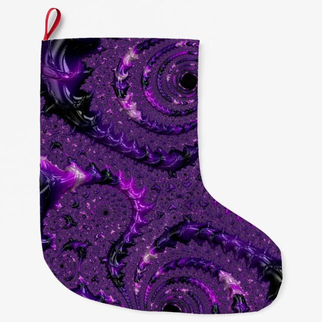 Funky Bold Boho Purple Digital Abstract Fractal Large Christmas Stocking (Front)
