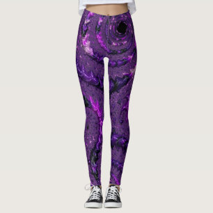 Funky Bold Boho Purple Digital Abstract Fractal Leggings