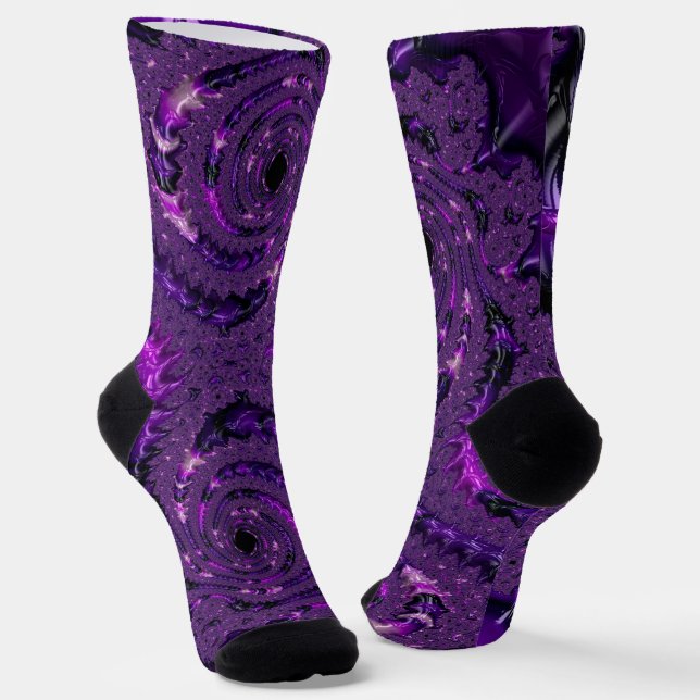 Funky Bold Boho Purple Digital Abstract Fractal Socks (Angled)