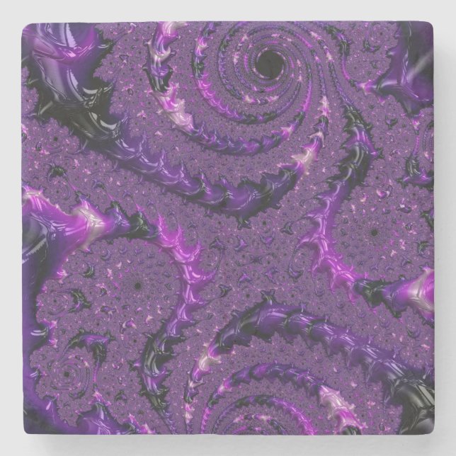 Funky Bold Boho Purple Digital Abstract Fractal Stone Coaster (Front)