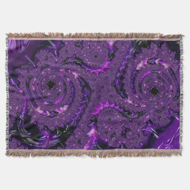 Funky Bold Boho Purple Digital Abstract Fractal Throw Blanket (Front)
