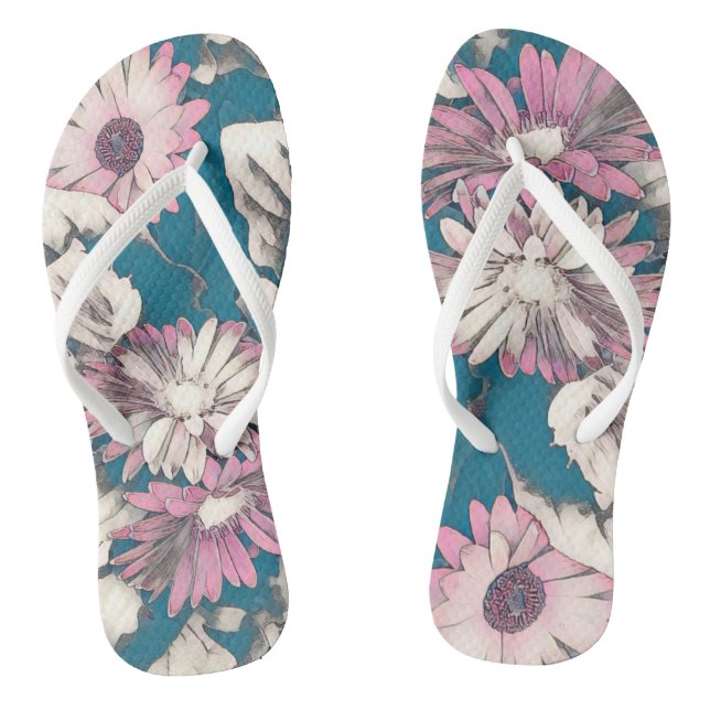 Funky bold floral in pink and teal  jandals (Footbed)
