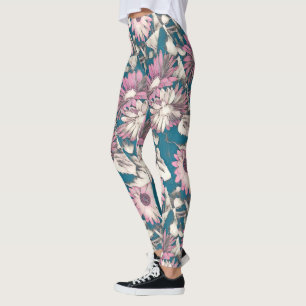 Funky bold floral in pink and teal Leggings
