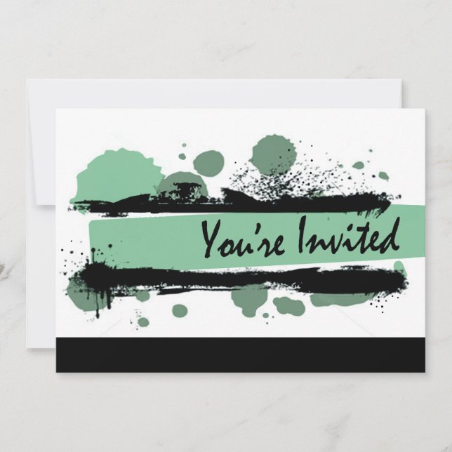 Funky Bold Grunge Splatter Birthday Party (aqua) Invitation (Front)
