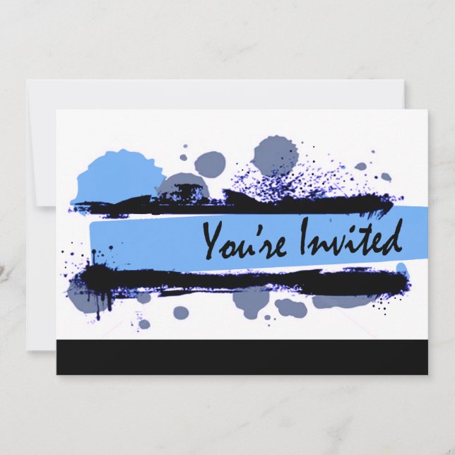 Funky Bold Grunge Splatter Birthday Party (blue) Invitation (Front)