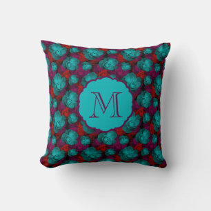 Funky Bold Roses Pattern Monogram Cushion