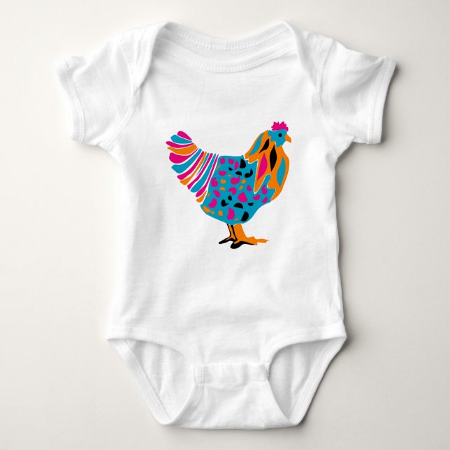 Funky Bright Chicken Baby Bodysuit (Front)