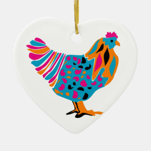 Funky Bright Chicken Ceramic Tree Decoration