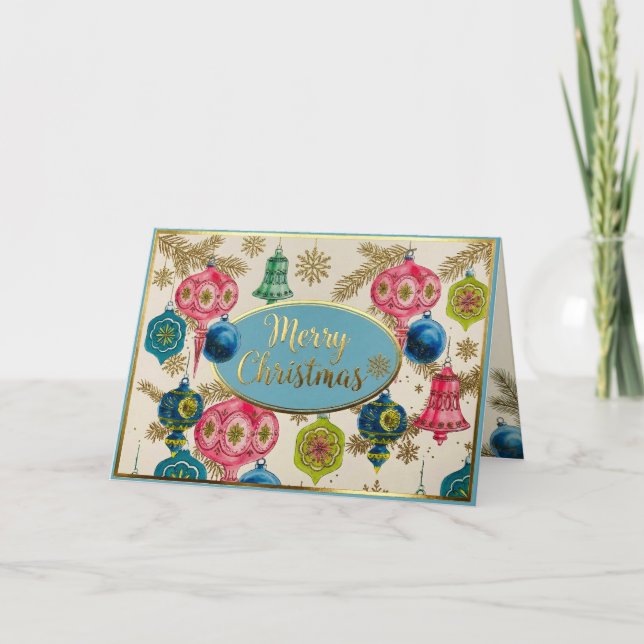 Funky Bright Retro Christmas  Holiday Card (Front)