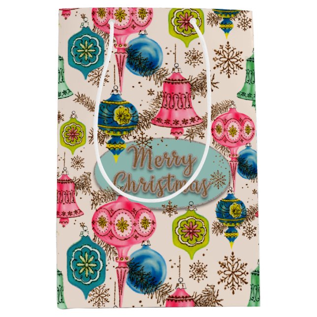 Funky Bright Retro Christmas Medium Gift Bag (Front)