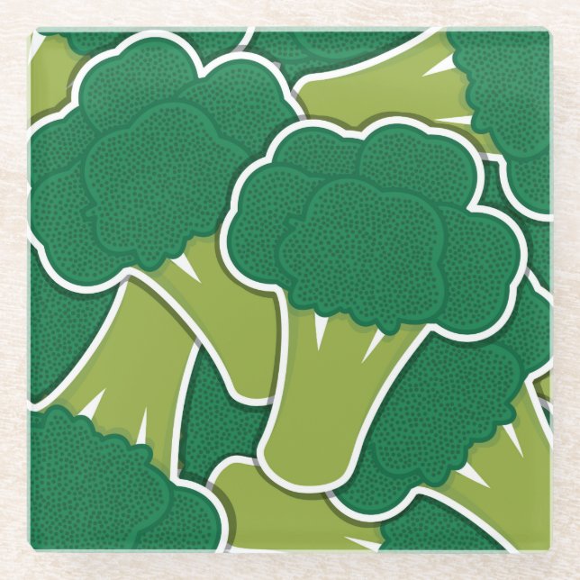 Funky broccoli glass coaster (Front)