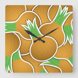 Funky brown onions square wall clock