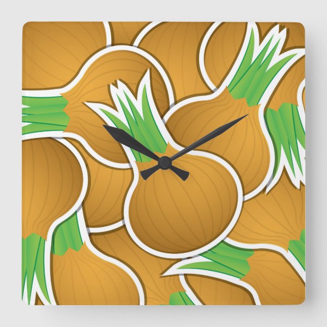 Funky brown onions square wall clock (Front)