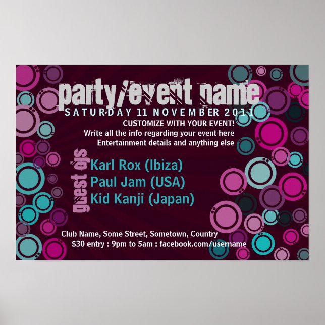 Funky Bubbles Party Event Poster (Front)