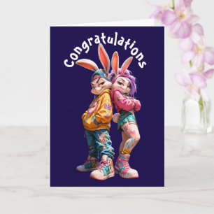 Funky Bunny Teen Couple Congratulations Card
