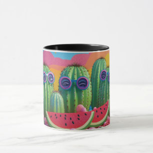 Funky Cacti with Sunglasses, Watermelon, and Candy Mug