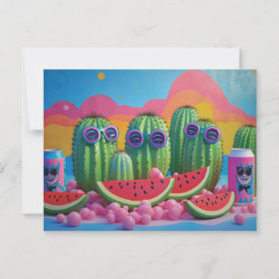 Funky Cacti with Sunglasses, Watermelon, and Candy Postcard
