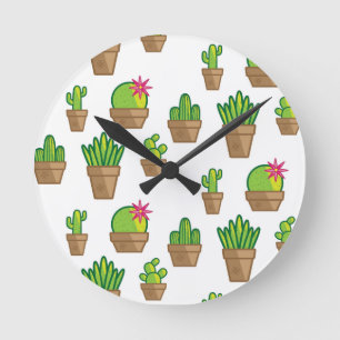 Funky Cactus Round Clock