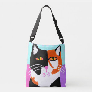 Funky Calico Cat Abstract Art Crossbody Bag