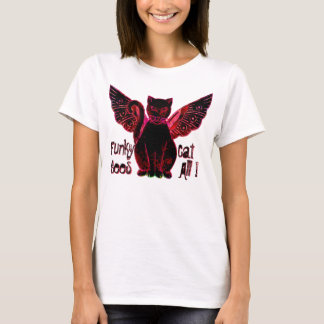Funky Cat Black (Ladies Long Sleeve T-Shirt) T-Shirt