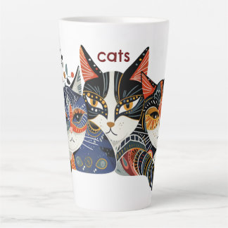 Funky Cat Folk Art Colourful Abstract Latte Mug