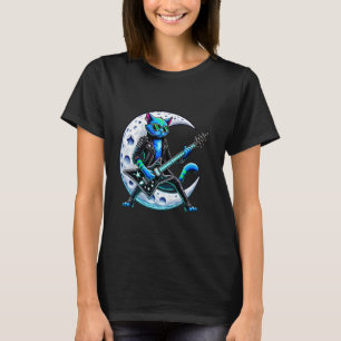 Funky Cat Playing Guitar Moon, Rock And Roll Band, T-Shirt