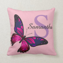 Funky Chic Butterfly Monogram Throw Pillow